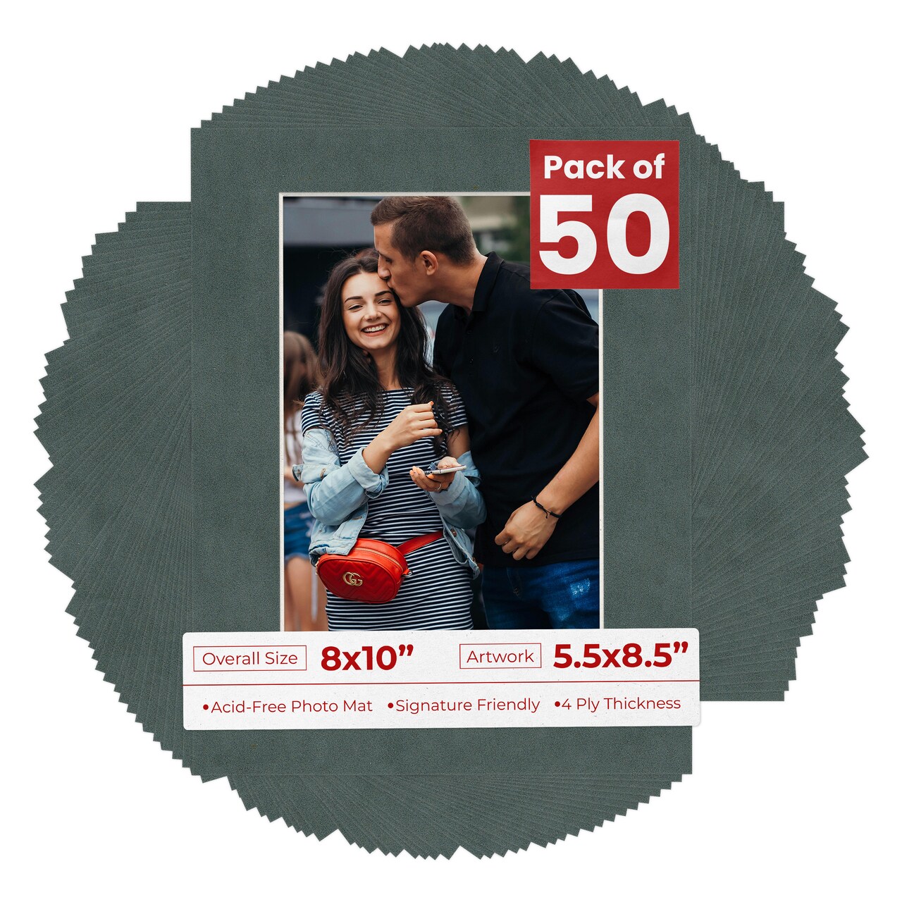 Dark Grey Suede Mat Board for 8x10 Frames - Fits 5.5x8.5 Photos